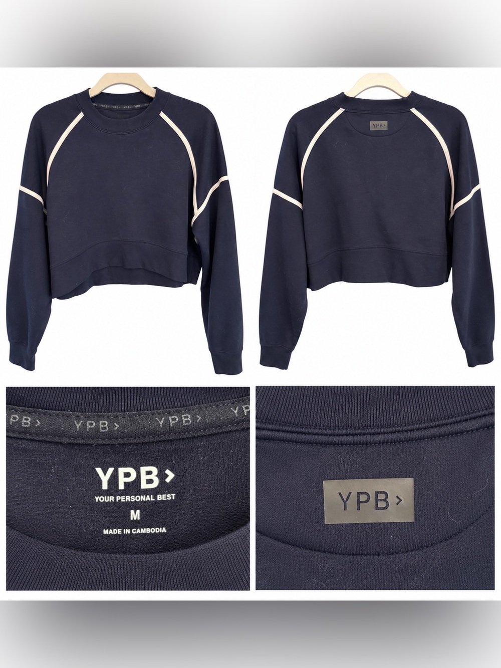 Abercrombie & Fitch Navy Cropped Crewneck Sweatshirt with Cream Accents